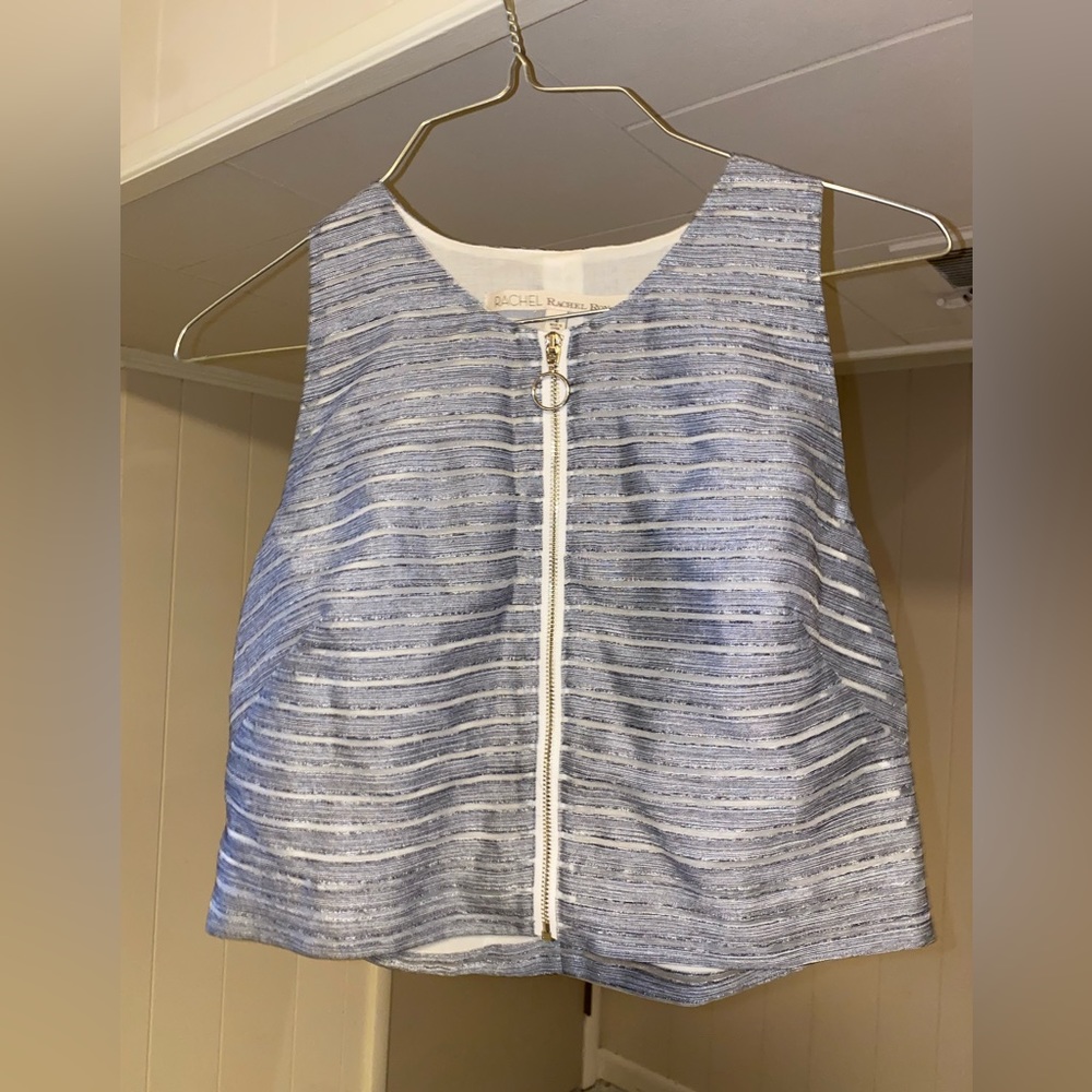 Zip front crop top striped